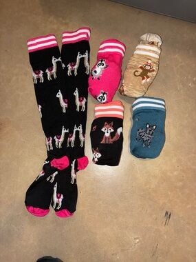 Animal Print Knee-High Socks and Ankle Sock Set - Black, Pink, Teal, Tan